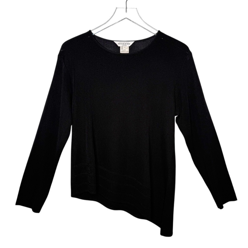 MISOOK Petite Women’s Black Knit Women’s Asymmetrical Long Sleeve Top Sz MP